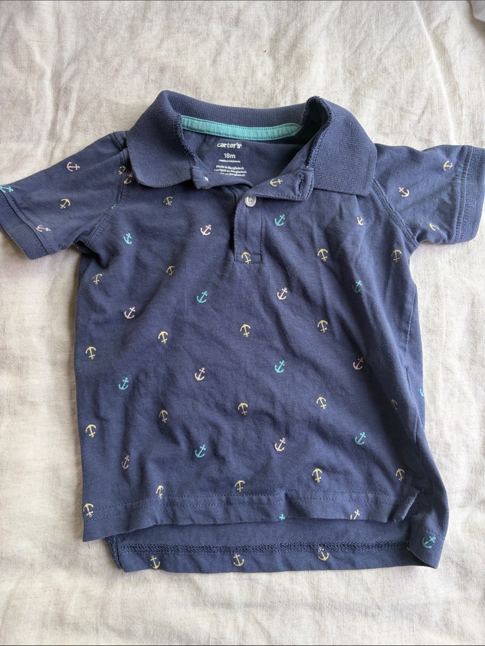 Carter's Navy Polo with Tiny Multicolor Anchors